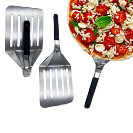 Vintage Gourmet® Premium Stainless Steel Professional Perforated Pizza Peel Paddle with folding heatproof handle 8 X 9 inch Folds neatly and compact to put away Ideal for Table top Outdoor Pizza Ovens