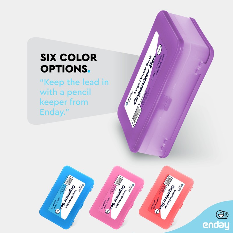 Enday Large Capacity Double Deck Pencil Box - Purple Plastic
