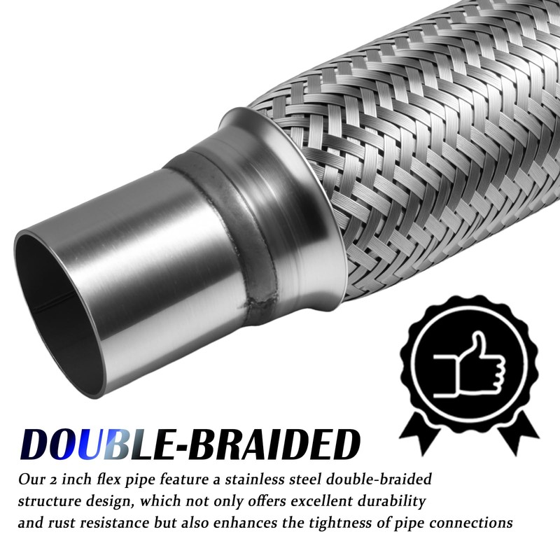 8" x 2" Stainless Steel Flex Pipe Exhaust,Double Braided Exhaust