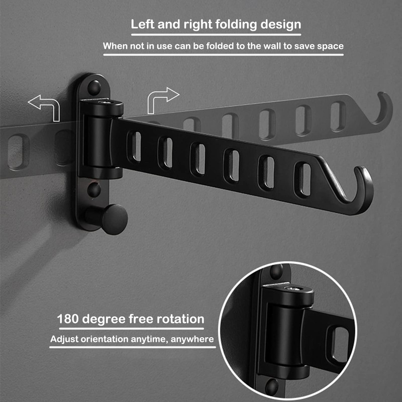 Aluminium Wall Clothes Rack Coat Hook Foldable Balcony 180° Rotating