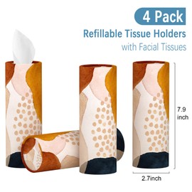 Gukeniu Tissue Boxes, Car Tissue Holder with Facial Tissues, 4 Pack Cylinder Tissue Holders for Car Cup, Refillable Travel Tissues Boxes, Cute Car Accessories Interior (Abstract Spots)