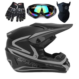 TTMiku DOT Youth Kids Motocross Helmet, Gray Motorycle Helmet, Unisex Off-Road Dirt Bike ATV BMX MX Downhill Street Ride Helmet Goggles Gloves Mask, M