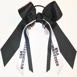 Gymnastics Hair Bow, Made in the USA, USA Gymnastics, Black Ink, Black Pony Band (Black)