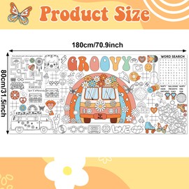 Hippies Giant Coloring Poster Large Groovy Retro Drawing Paper Coloring Tablecloth DIY Retro Groovy Theme Game Poster Table Cover Children Art Craft Colorings Mat Home Classroom Party Supplies