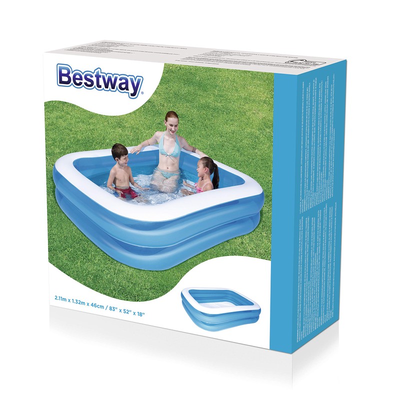 Bestway - Deluxe Rectangular Blue Inflatable Pool, 211 x 132