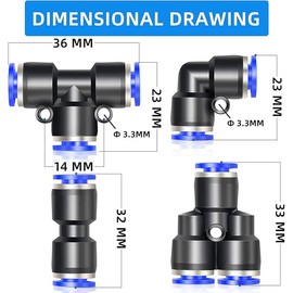 ERGAOBOY 40 Pcs 4MM Tube OD Press Fit Connection Kit, Blue 10 Straight 10 Elbow 10 T Piece 10 Splitter Push Lock (PU PV PY PE)