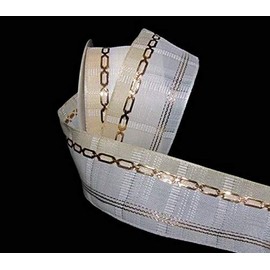 MIABE Ribbons Supplies for 10 Yards Ivory White Gold Chain Woven Wired Ribbon 1 1/2" W for Gift Wrap, Holiday Decor, Garland, Gifts, Wrapping, Wreath, Gift Bow,Craft Projects.