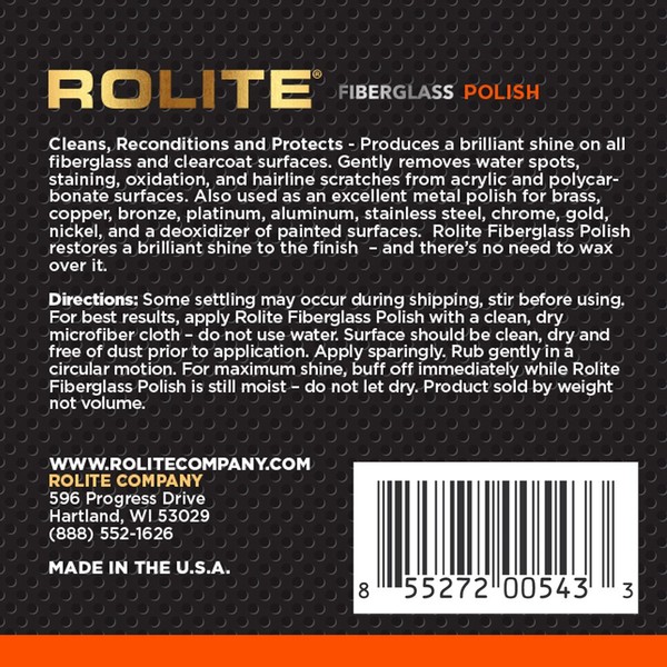 Rolite Fiberglass Polish (1lb) for Removing Water Spots, Staining, Oxidation & Hairline Scratches on Boats, Clearcoat, Acrylic and Polycarbonate - RFP1#