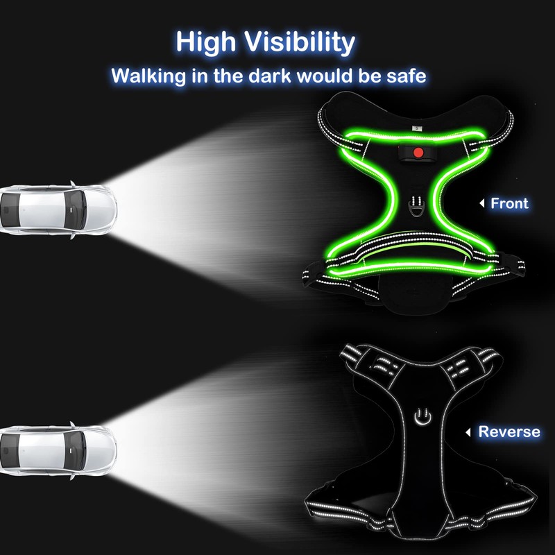 Vizbrite Rechargeable LED Dog Harness - No Pull, 4 Point