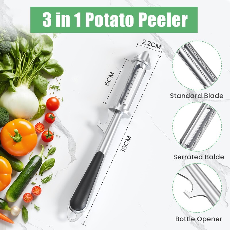 Alyvisun Universal Potato Peeler for Kitchen, 3 in 1 Peeler/Julienne