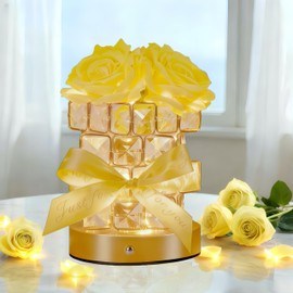 Christmas Gifts for Woman, Touch Crystal Rose Lamp, Elegant Flower lamps, Yellow Roses Crystal Lights Base, Yellow Nightlight, Gifts for Her, Mom, Wife, Girlfriend, Valentines, Birthday Gifts