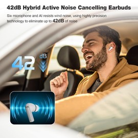 IAMJOY Language Translation Earbuds, 163 Language & Accents Two-Way Translator Device Built-in 6 Mics, 42dB Hybrid Dual Noise Cancelling Earbuds for Travel Business Learning, White