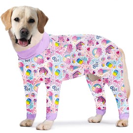 PriPre Dogs Surgery Recovery Suit Ice Cream Candy Printed Long Sleeve Shirts Soft Pajamas Onesie Jumpsuit Prevent Licking Dogs Shedding Suit for Large Dogs(Candy,Large)
