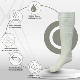 Scottish Highland Kilt Hose for Men, Ribbed Socks for USA Shoe Sizes, Wool Blend, Green, Large