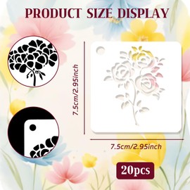 BOHUIZ Pack of 20 Painting Stencils, Stencils Flowers Reusable Plastic Stencils Painting for Crafts Furniture Wall Scrapbooking DIY Painting Wood Furniture 7.5 x 7.5 cm