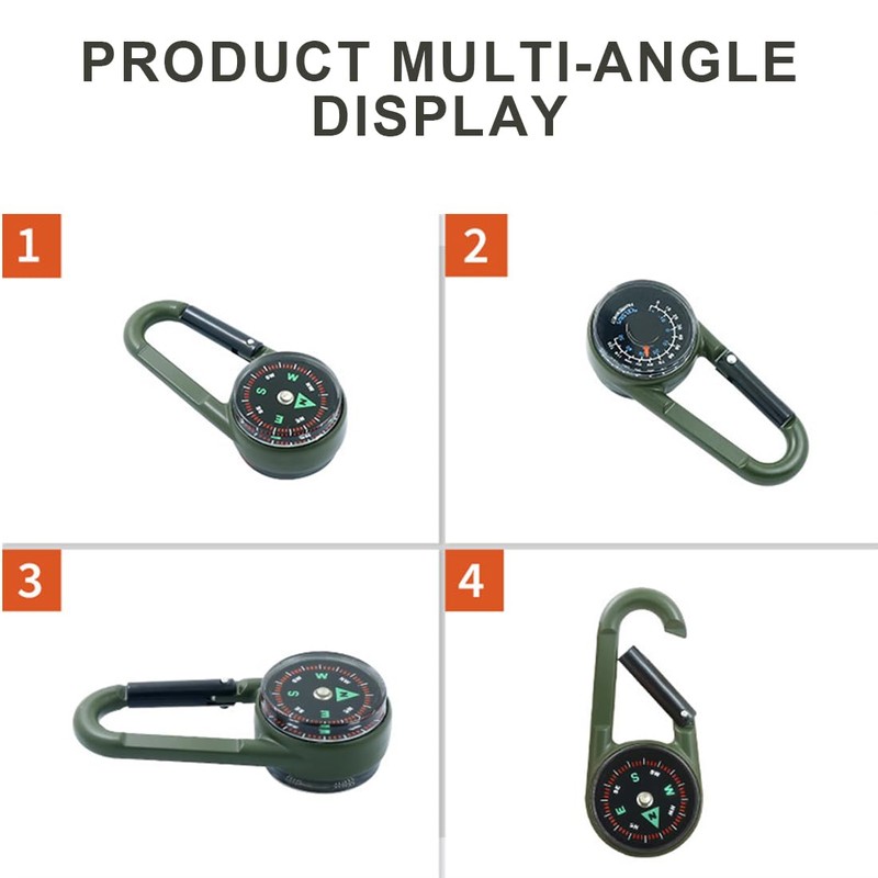 XUZOPIM Compass With Carabiner Hook Thermometer Multifunctional Portable Metal Carabiner