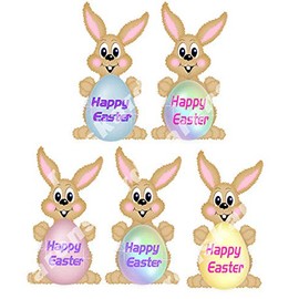 Easter Bunny Card Making Toppers Pastel Craft Embellishments x 5 with Happy Easter Eggs