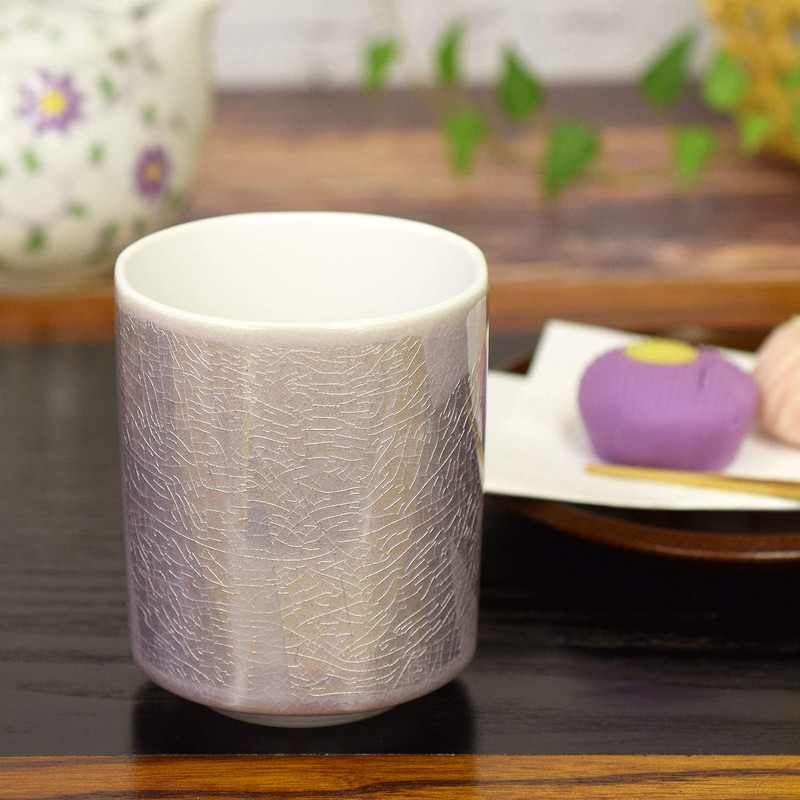 Tea Cups, Stylish Kutani Ware Yunomi (Yunoki), Silver and Purple