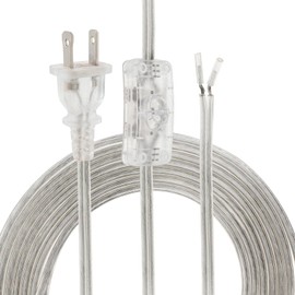 RTNLIT 16FT Lamp Cord with On/Off Button Switch and Polarized Plug, Stripped Ends Ready for Wiring, 18AWG SPT-2 Replacement Power Cord, Clear