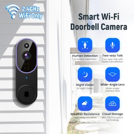 ByteBlaz 1080p Wireless Video Doorbell Camera, Smart AI Human Detection, Battery Powered, Two Way Talk, Live View, Night Vision, 2.4G WiFi Only, Cloud Storage, Indoor Outdoor Surveillance