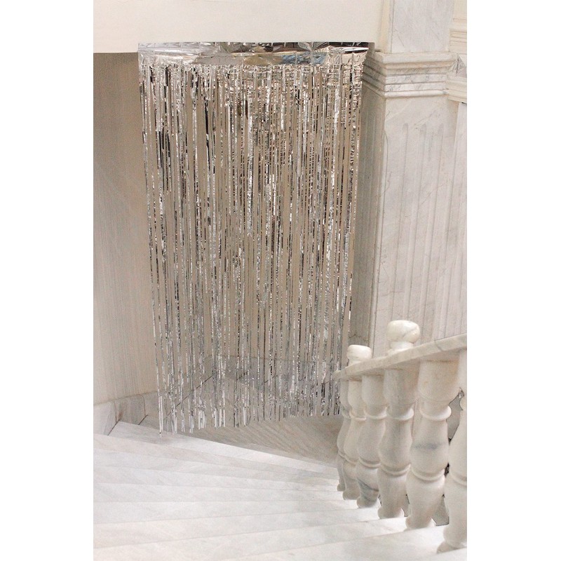 3pcs Metallic Tinsel Foil Fringe Curtain, Shiny Hanging Streamers, Long