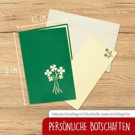 LINPOPUP®, LIN17523, pop-up card, lucky clover, ladybird, 3D birthday card, good luck, get soon, greeting card with four-leaf clover motif, folding card, green, N276