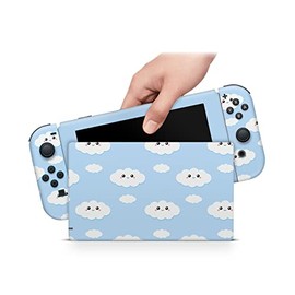 ZOOMHITSKINS Compatible with Switch Skin Cover Clouds Kawaii Blue White Anime Cartoon Sky Cute Pastel Vinyl Decal Sticker Wrap, Made in The USA
