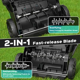 YARDCARE 2-in-1 Electric Dethatcher & Scarifier, 12 Amp Lawn Tool with 8 Gal Collection Bag, Adjustable Depth, Powerful Motor for Healthier Grass