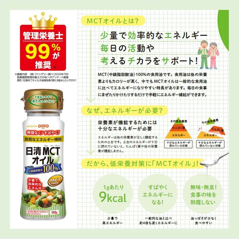 日清MCTオイル90gPET MCT100% エネルギーになりやすい 管理栄養士99%が推奨 液だれしにくい