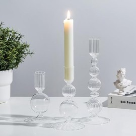 Portavelas de cristal Glasseaming: juego de 3 portavelas cónicos transparentes para velas cónicas, portavelas decorativas, para centro de mesa, bodas, fiestas, decoraciones de Navidad