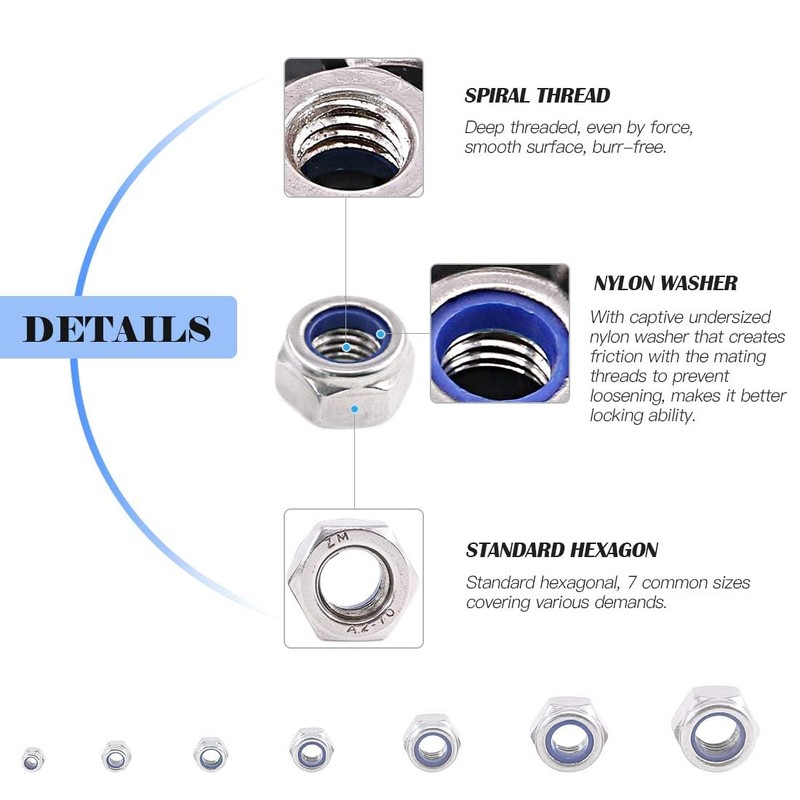 TA-VIGOR 175Pcs Nylon Hex Lock Nuts Assortment Kit, M3 M4