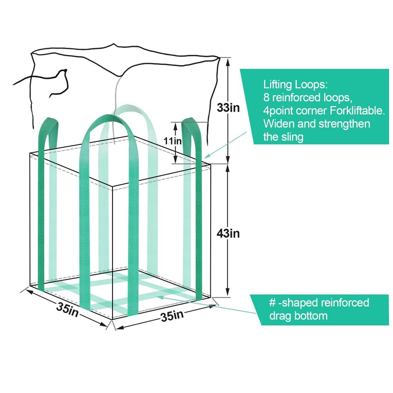 1 Pack FIBC Bulk Bag,2 Ton Bag,35"L x 35"W x
