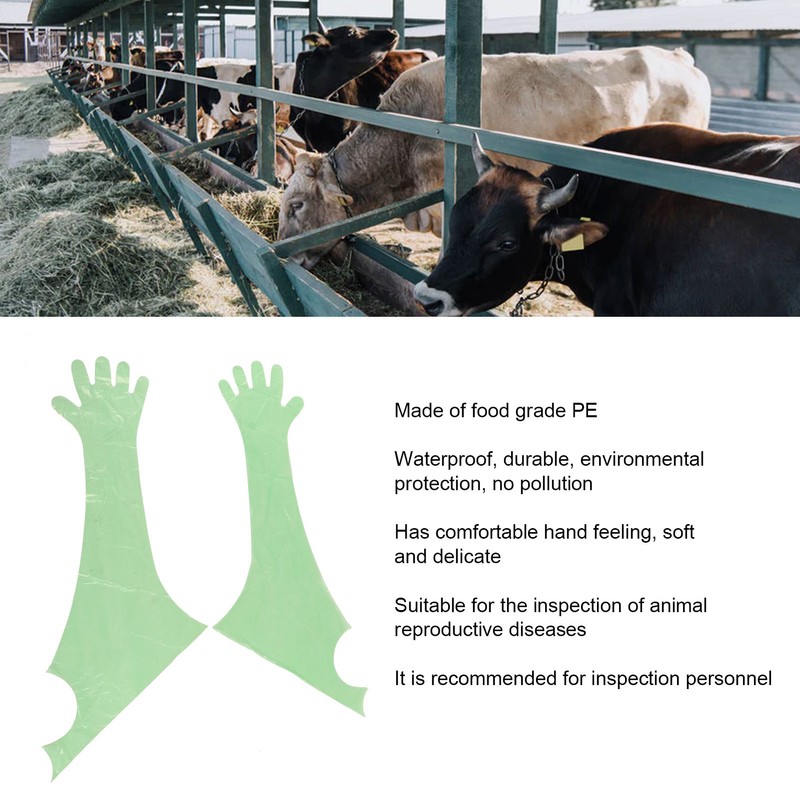 50Pcs Disposable Long Arm Glove PE Green Veterinary Examination Artificial