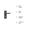 Black Antique Door Handles Lever Lock Plain
