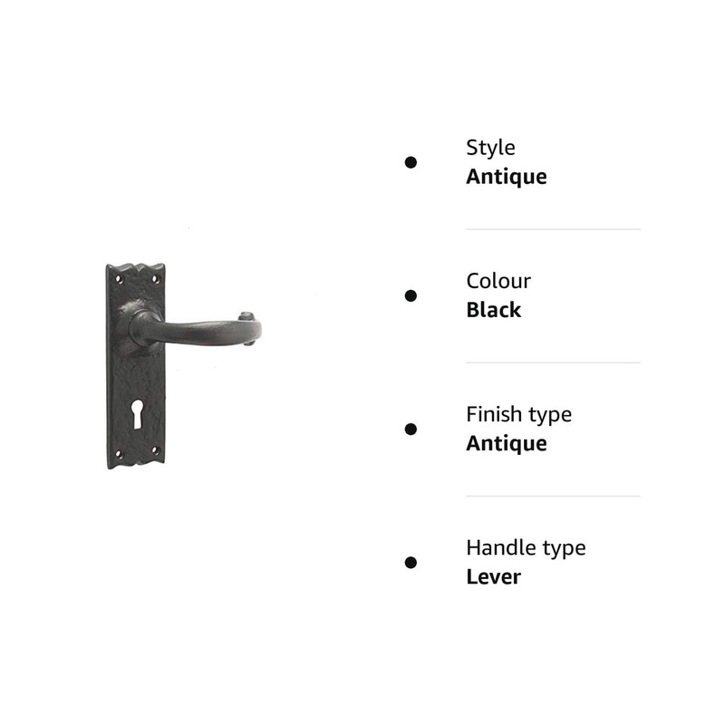 Black Antique Door Handles Lever Lock Plain