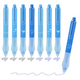 Temiary 8Pcs Cute Retractable Erasable Gel Pens, Blue & Black Ink Pen with Eraser, Easy to Erase, 0.5mm Fine Point Smooth Writing for Planner Note Taking Marking Planner Crossword Puzzles (Blue)