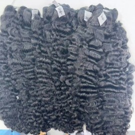 Unprocessed Natural Raw South Indian Temple Natural Single Donor Hair Natural Deep Curly Hairstyle: burmese curly, color: Black, Stretched Length: 14 in