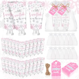 Dansib 48 Sets Christmas Winter Baby Shower Hand Cream Gift Party Favors for Guests Gift Bulk Mini Travel Size Hand Lotion Set for Guests(Snowflake)