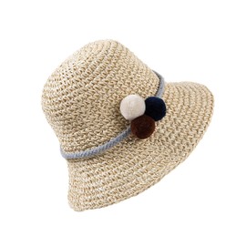 HONGXIN-SHOP Straw Hats, Breathable Sun Hats, Beach Cap, Children, Girls, Straw Hat, Summer Travel Protection Cap with Hair Ball for Holiday, Travel, Outdoor Activities, Beige/Khaki, beige