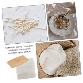 Baluue Cotton Swab Holder Bamboo Lid Multi-purpose Makeup Organizer for Cotton Pads Swabs Toothpicks Hair Accessories Acrylic Storage Box for Bathroom and Desktop Use