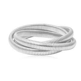 XFSRG Pack of 3 Bracelets for Women Thick Stretchy Bracelets Stainless Steel Plated Link Bracelets Flexible Wide Bangles Jewellery for Women, Zinc, No Gemstone