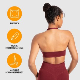 SMILODOX Myrah Women's Sports Bra Twisted, Shaped Fit with Wrap V-Neck and Open Back, Yoga Bra, Elastic Functional Material, Without Underwire, Ideal for Everyday Use and Low Impact Sports, bordeaux