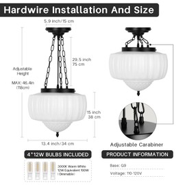 CLARSYNE 14" Vintage Milk Glass Pendant Light, Mid-Century Modern Schoolhouse Ceiling Chandelier, Vintage White Opal Flush Hanging Fixture for Kitchen Island, Dining Room, Bedroom, Living Room
