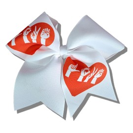 Cheer bows white ASL Sign signing language LOVE heart Hair Bow