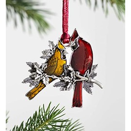 Plow & Hearth Solid Pewter Collectible Christmas Tree Ornament | Red Satin Cord | Finely Detailed | Gifting | Present Topper | Stocking Stuffer | Approx. 2¼"H (Cardinals)
