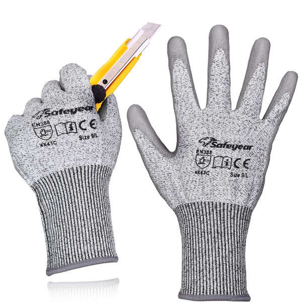 SAFEYEAR Cut Protection Gloves, Strengthen Between Thumb and Index, Level