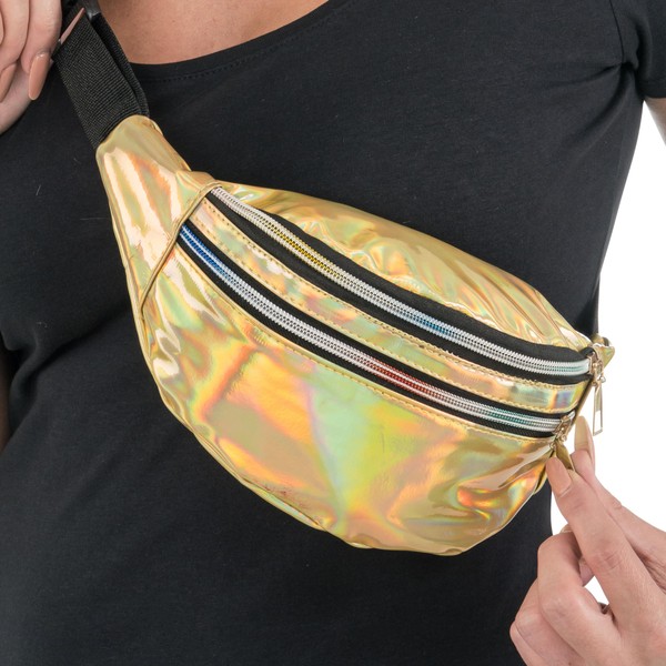 Chaks - Bum Bag, Holographic Bag with 3 Compartments, Crossbody