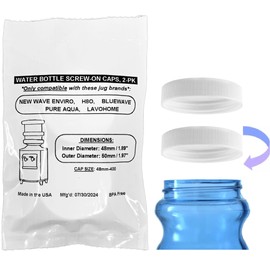 Screw-On Caps Compatible with 1-5 Gallon Bluewave, New Wave Enviro, PureAqua Brand Water Jugs, 48mm Size Bottle Lids, 2pk