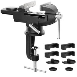 Housolution 3 Inch Universal Swivel Base Table Vise, 360°Rotating Bench Clamp, Portable Repair Tool for Woodworking, Metalworking, Cutting Conduit, and Drilling - Black