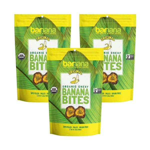 Barnana Organic Chewy Banana Bites - Original - 3.5 Ounce, 3 Pack Bites - Delicious Potassium Rich Banana Snacks - Lunch Dinner Sports Hiking Natural Snack - Whole 30, Paleo, Vegan